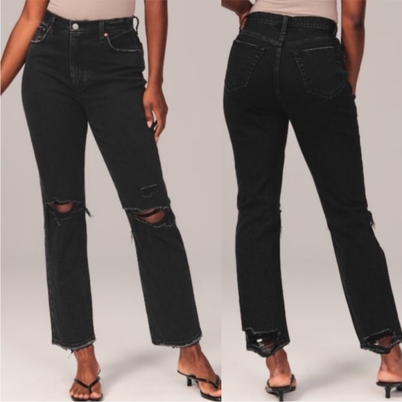 Abercrombie & Fitch Denim - Abercrombie And Fitch Curve Ultra High Rise Ankle Straight Jeans in Black